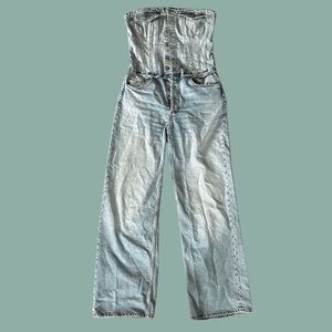 Zara Strapless Denim Jumpsuit